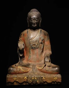 A bluestone painted Buddha statue of the Northern Qi Dynasty