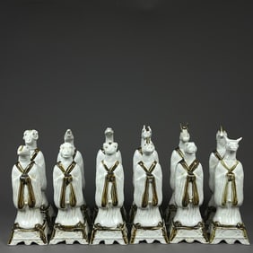 A set of Song Dynasty porcelain zodiac statue ornaments