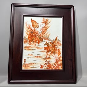 A Qing Dynasty Qianlong year alum red gilded Three Kingdoms character story Liu Bei married a