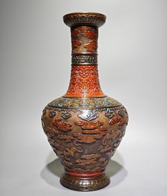 A bronze glaze relief Fuyun gilded silver folded shoulder closing bottle made in the Qianlong period