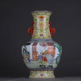 A Qing Qianlong entwined lotus holding a birthday pastel baby play picture Ruyi binaural dun