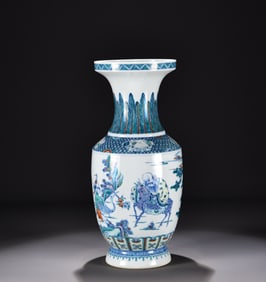 A Qing Kangxi colorful pine age crane longevity picture mallet bottle