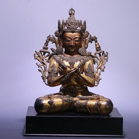 A 17th-century Tibetan Buddhist bronze gilt Tara statue