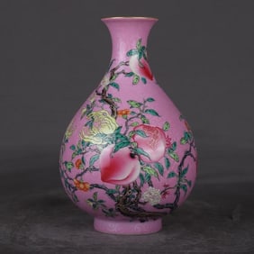 A Qing Yongzheng enamel color pickpocket flower three more jade pot spring vase