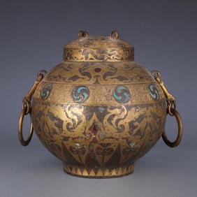 A pair of war Han bronze gilt jars