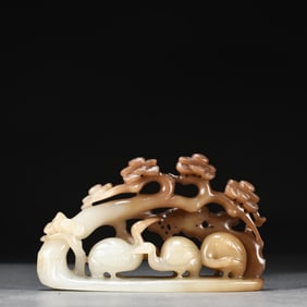 A Hetian jade carved pine crane longevity ornament