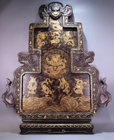 A piece of Qing Dynasty Qing Dynasty Qianlong year made in gold painting dragon pattern longevity