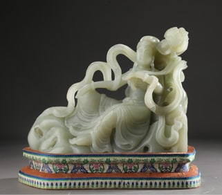 A piece of Qing Qianlong Hetian jade carving Guanyin