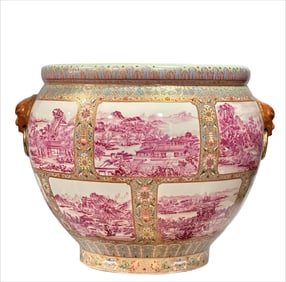 A piece of Qing Qianlong enamel color ancient Yuexuan gilded window agate red landscape Jiangnan