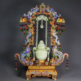 A filigree and Tian jade chain flower basket