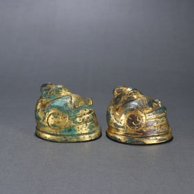 A pair  of copper gilt phoenix bird town rulers