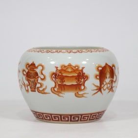 A piece of alum red color eight treasure pattern pen wash made in the Qianlong period of the Qing