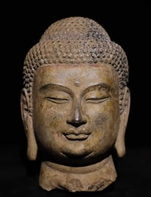 A Tang bluestone painted Buddha head