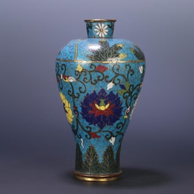 A Ming Dynasty cloisonné entwined flower plum vase