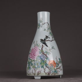 A Qing Yongzheng pastel flower and bird vase