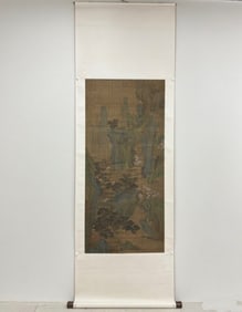 A Ming Dynasty Qiu Ying blue-green landscape painting on silk