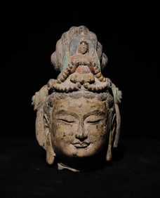 A Tang bluestone painted Guanyin head