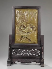 A piece of Qing Dynasty rosewood inlaid Qingtian stone carving Lao Tzu out of the customs inserted