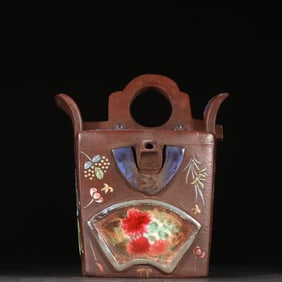 A Qing Dynasty Detang model purple sand pastel official hat-shaped teapot