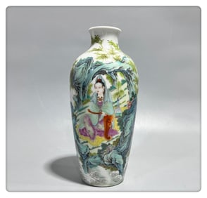 A piece of Qing Dynasty Yongzheng year pastel character story boy worships Guanyin picture Guanyin