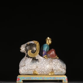 A Qing Dynasty bronze tire painting enamel shepherd ornament