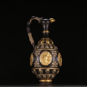 A Qing Dynasty copper gilt phoenix pattern pot