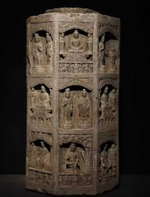 A Tang Dynasty bluestone octagonal thousand Buddha pillars