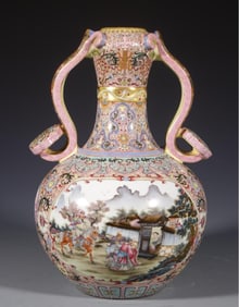 A piece of Qing Qianlong: Enamel color ditch anchovy grass open window three visits to the thatched