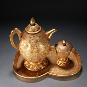 A set of copper gilt tea sets