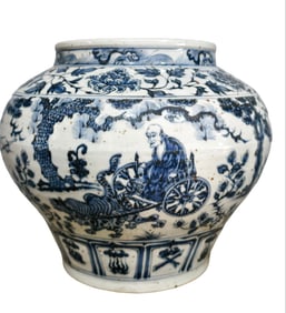 A Yuan Dynasty Guiguzi down the mountain blue and white jar
