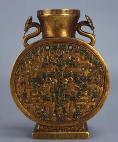 A copper-gilt inlaid vase from the Qing Dynasty
