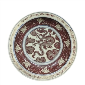 A Yuan Dynasty glazed red dragon pattern plate