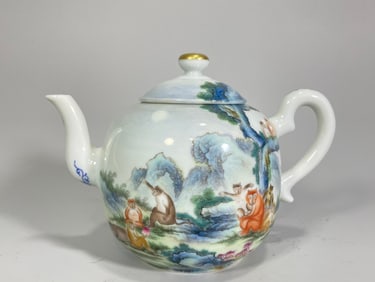 A pastel landscape monkey teapot made in the Qianlong period of the Qing Dynasty