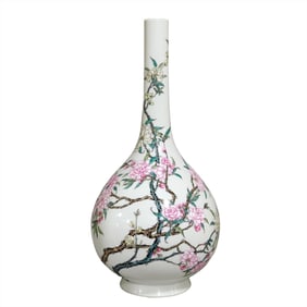 A Qing Dynasty Yongzheng peach blossom long-necked bottle