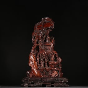 A Qing Dynasty agarwood character story mountain ornament