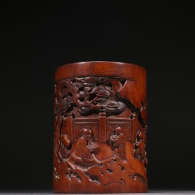 A Qing Dynasty bamboo carved character story pen holder