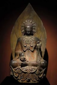 A bluestone painted Buddha of the Northern Qi Dynasty
