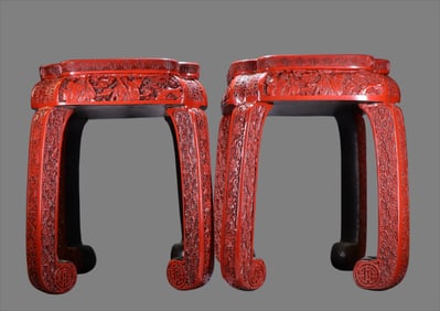 A pair of red lacquerware flowers from the Qing Dynasty