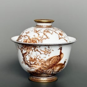 A piece  of Yongzheng year made of sauce color with gold pattern edge, peacock inscription poem,