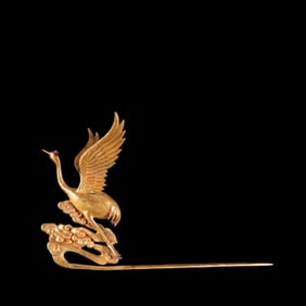 A Qing Dynasty sterling silver gilt crane hairpin