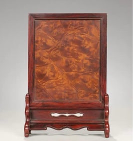 A Qing Dynasty sour branch wood inlaid with gold silk nan money pattern insert