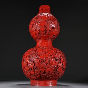 A Qing Dynasty red lacquer carving descendant Bandai gourd ornament