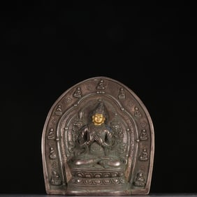 A Qing Dynasty bronze gilt gilt silver Manjushri Bodhisattva seated statue ornament