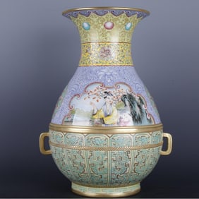 A piece of Qing Qianlong: jade pot spring enamel color Western