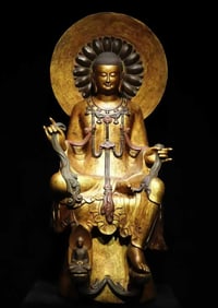 A piece of Northern Qi bluestone gilded painted Buddha line