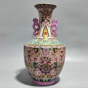 A Qing Dynasty Qianlong era pastel gold-painted pattern anchovy amphora
