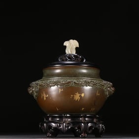 A treasure of the world, copper tire dotted gold double lion ear aroma burner