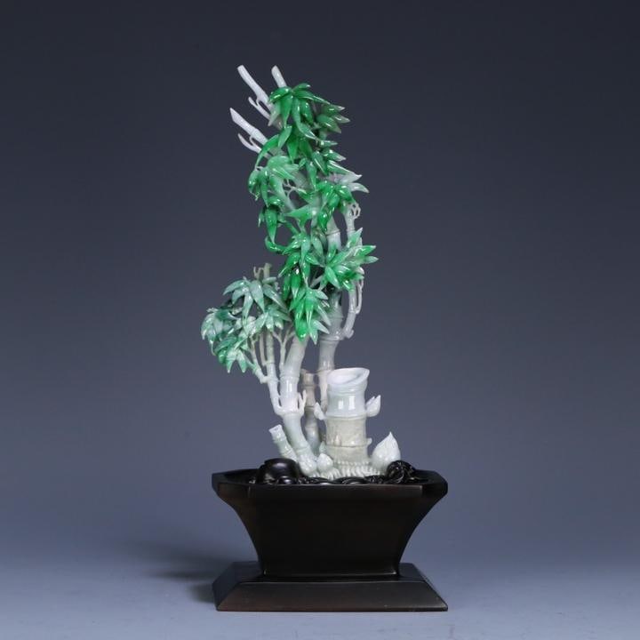 A piece of late Qing Dynasty natural old jadeite carved bionic bamboo bonsai ornament (1 of 9)