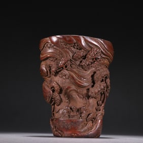 A Qing Dynasty old bamboo carving character story cup ornament