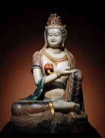 A piece of Tang Han white jade painted Guanyin